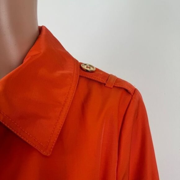 MICHAEL Michael Kors Single Breasted Pleated Trench Coat Rain Orange Size Medium - Picture 13 of 15